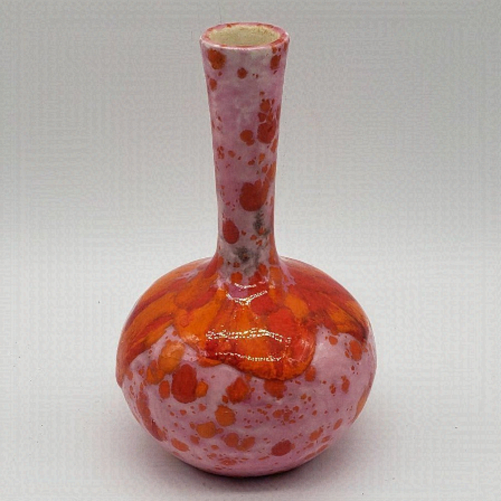 𝅺Signed MCM Pink Orange Red Lava Glaze Art Pottery Bud Vase